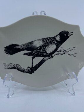 vintage creative coop decorative ceramic plate with starling on branch